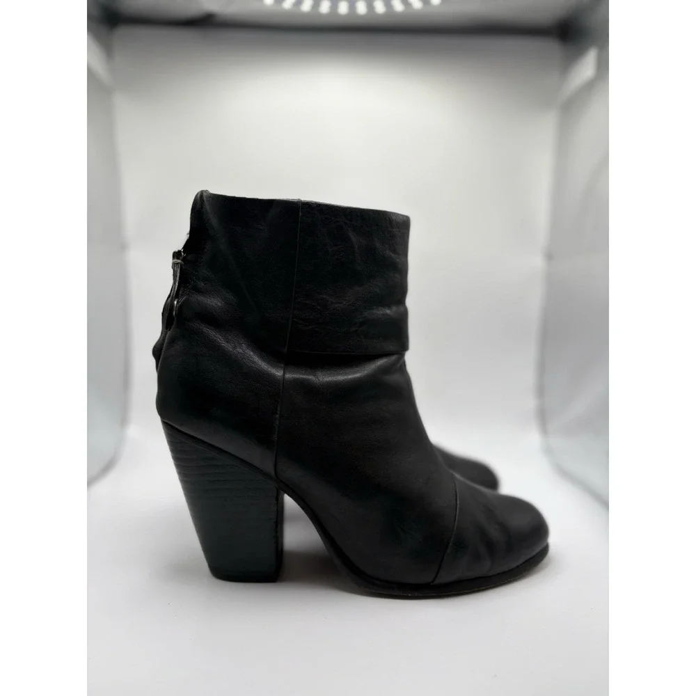 Rag & Bone Womens Black Heeled Bootie Back Zip Leather Shoes Size 37 US 7‎